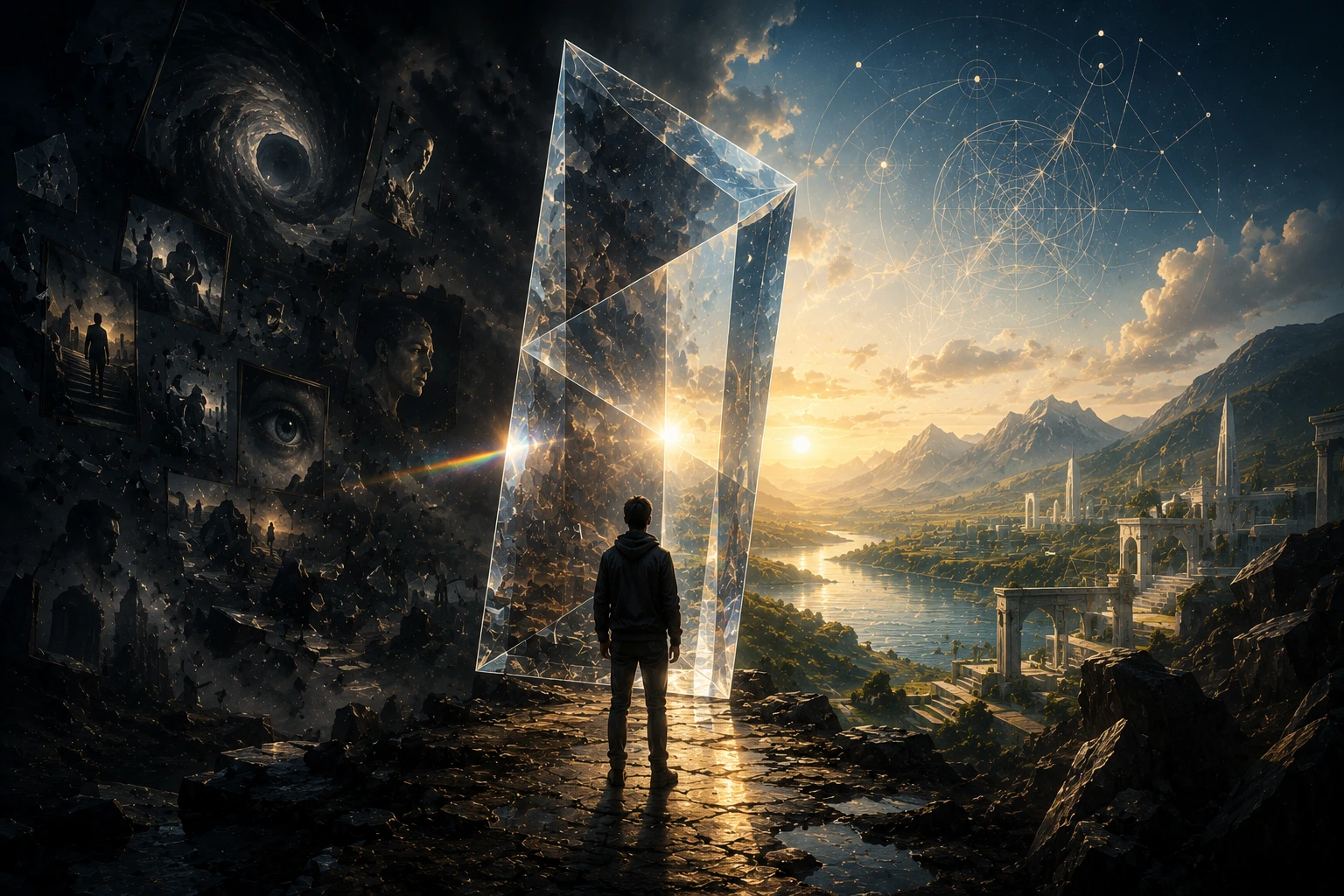 What Is Truth? A solitary figure stands beneath an infinite star-filled sky, symbolizing humanity's timeless search for objective truth and reality.