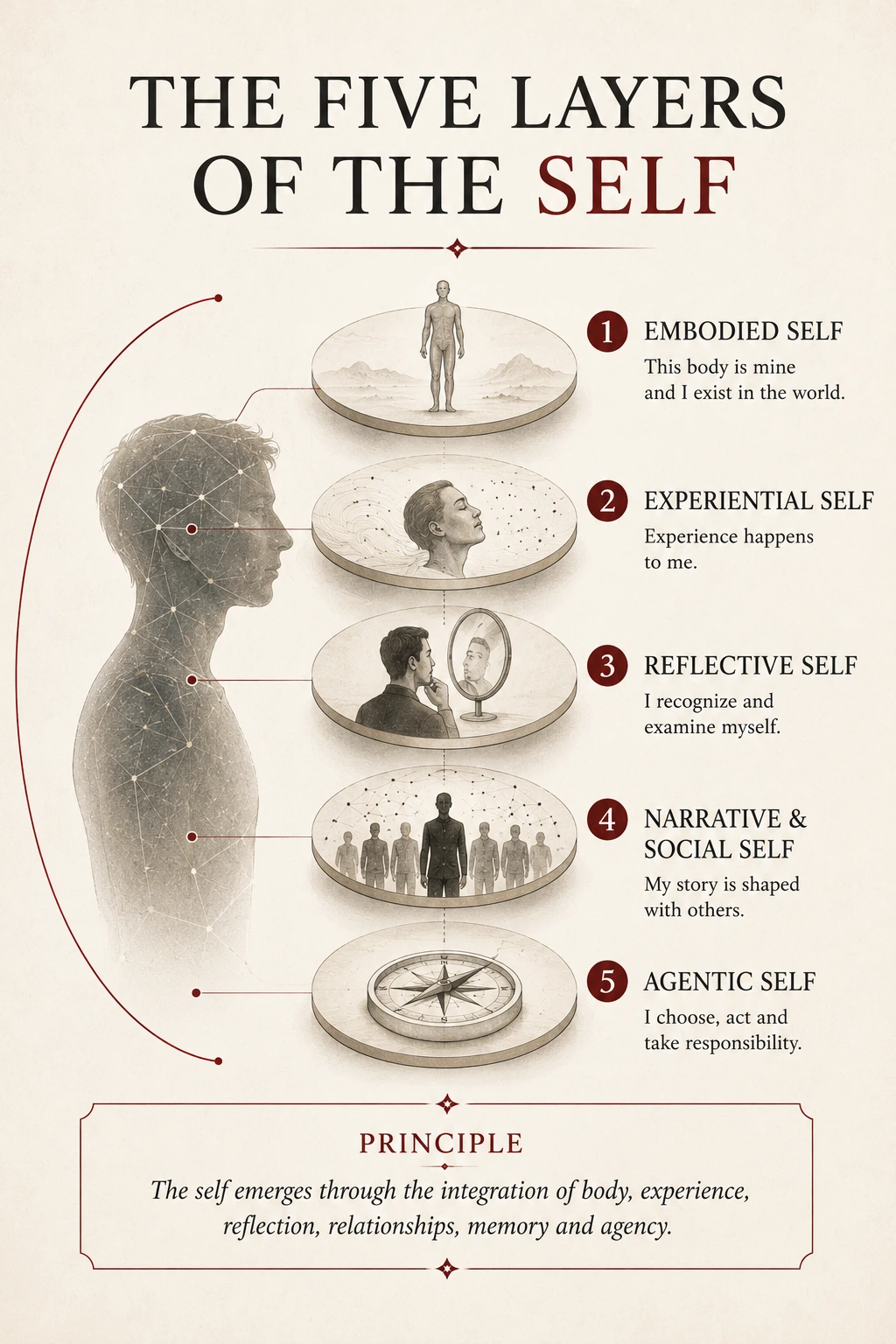 The Five Layers of the Self: embodied, experiential, reflective, narrative and social, and agentic self.