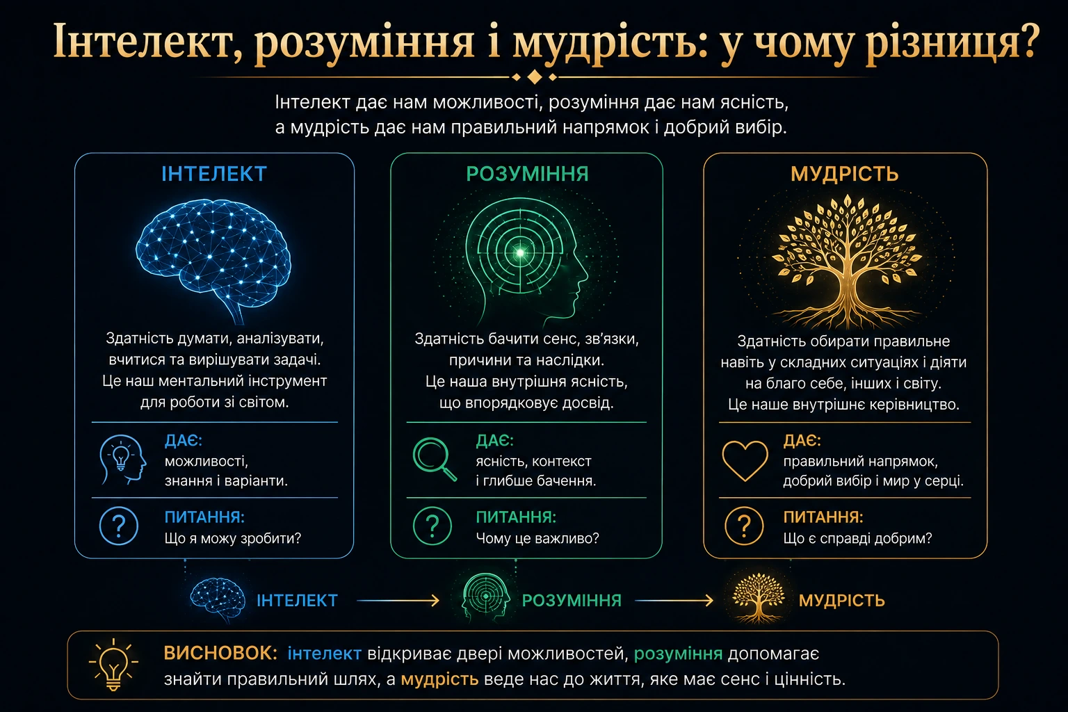 Порівняння інтелекту, розуміння та мудрості