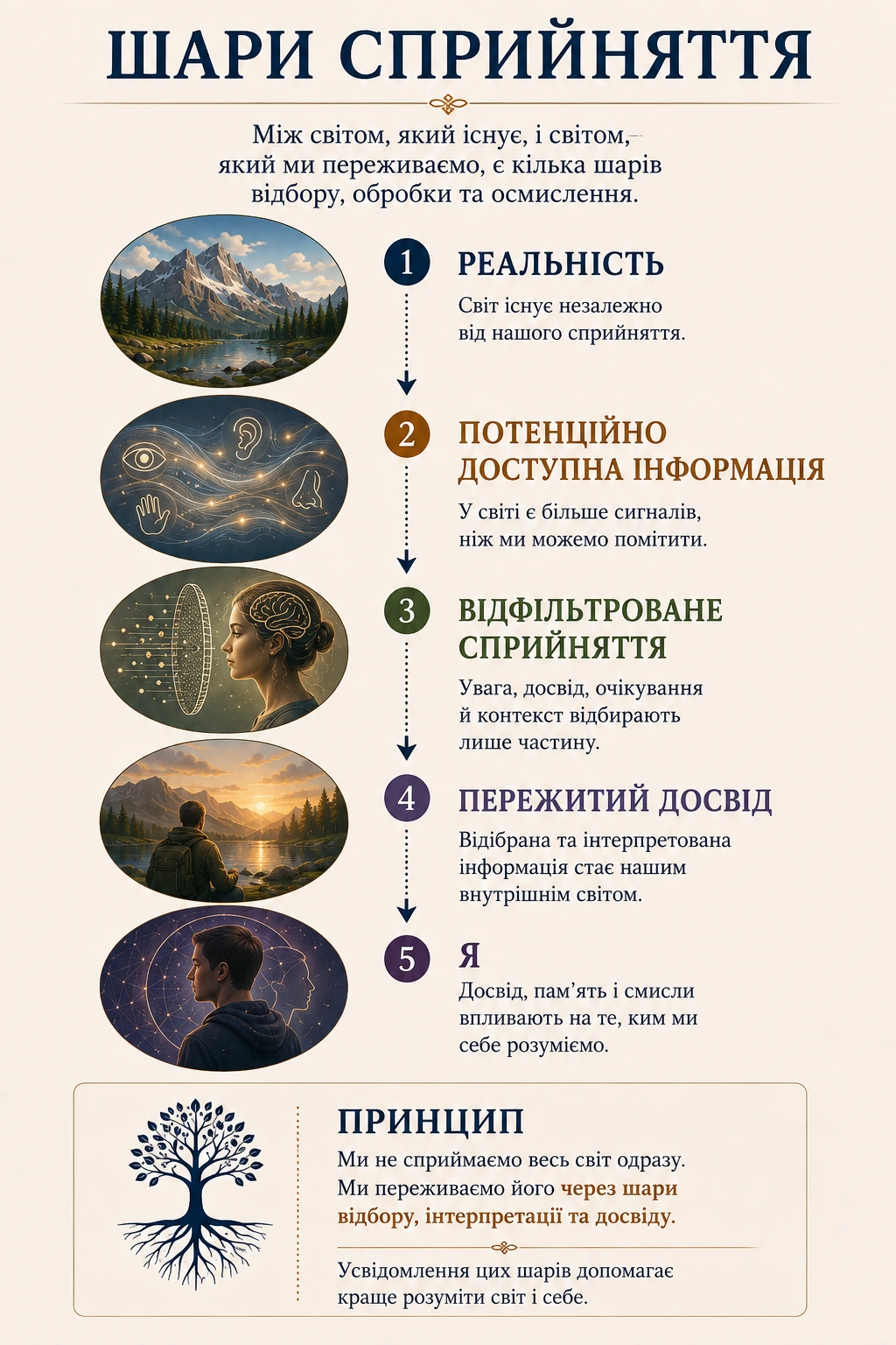 Шари сприйняття: реальність потенційно доступна інформація відфільтроване сприйняття пережитий досвід і Я