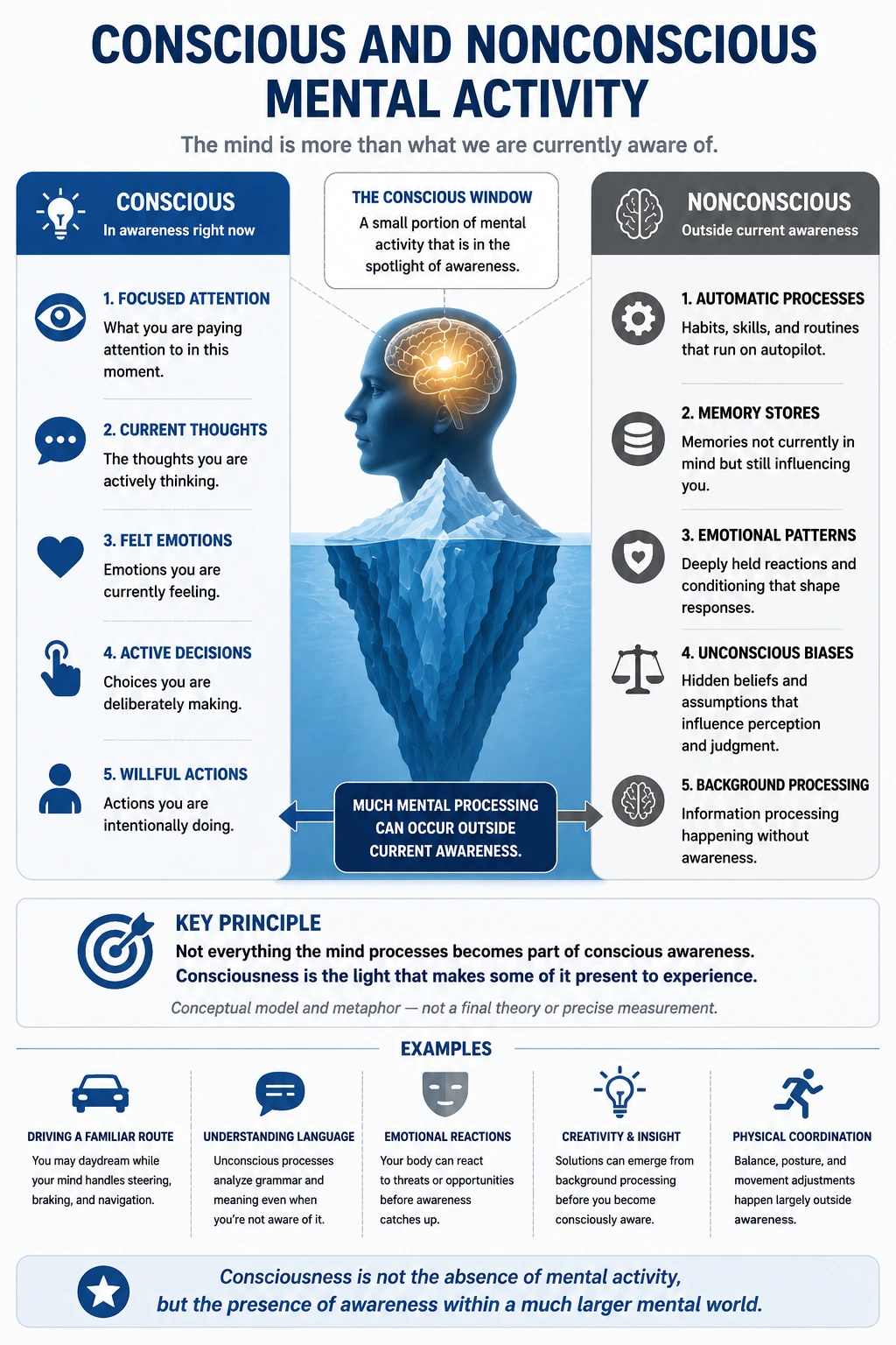 Conscious and nonconscious mental activity conceptual diagram