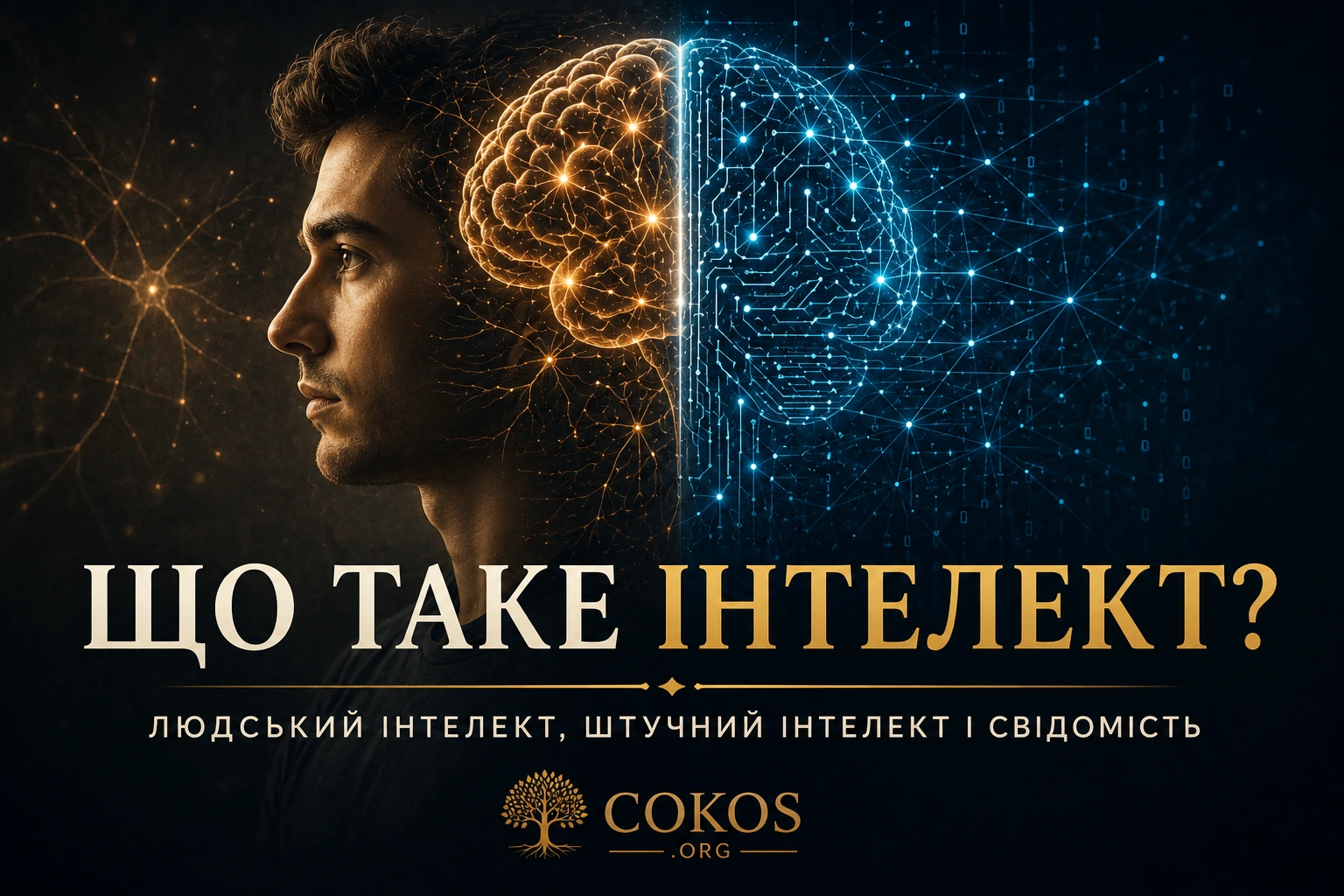 Людський і штучний інтелект, представлені органічним мозком і цифровою нейронною мережею