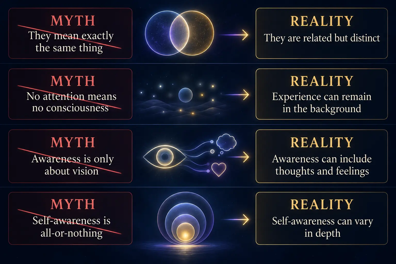 Common myths and realities about consciousness and awareness
